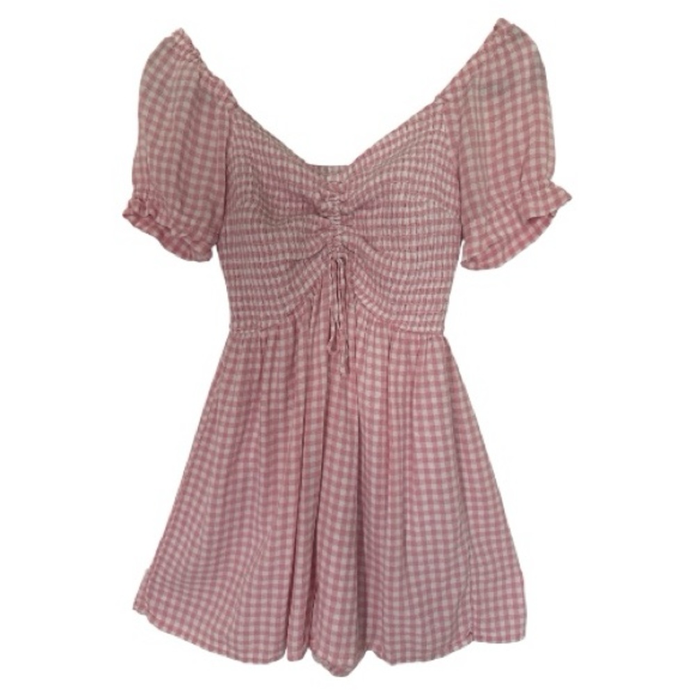 Hollister Pink Gingham Puff Sleeve Dress